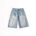 "Vintage Distressed Denim Capri Pants For Men – Retro Streetwear Style, Comfortable Straight-Leg Fit (Blue, S-XXL)"_mkmklike.com