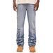 "Men's Gradient Embroidered Denim Trousers - Wide Leg Straight Fit Jeans With Vintage Wash"_mkmklike.com
