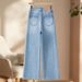 Light Blue Ripped Wide Leg Jeans Street Style High Waisted Slimming Trendy Straight Leg Trousers For Women Summer Commuting_mkmklike.com