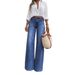 Retro Flared Jeans For Women - High Waist Vintage Denim Pants With Distressed Wash, 70s Inspired Wide Leg Bell Bottoms_mkmklike.com