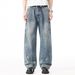 Men's Clothing Trendy Wide Leg Jeans For Men Curved Blade Design Retro Style Washed Finish Plus Size Suitable For All Seasons_mkmklike.com