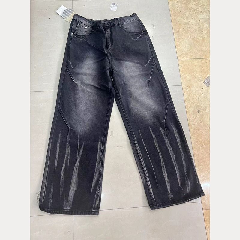 Men's Clothing High Street Niche Design Jeans Retro Trend Straight Loose Drooping Wide Leg Pants_mkmklike.com