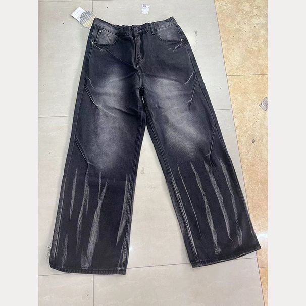 Men's Clothing High Street Niche Design Jeans Retro Trend Straight Loose Drooping Wide Leg Pants_mkmklike.com