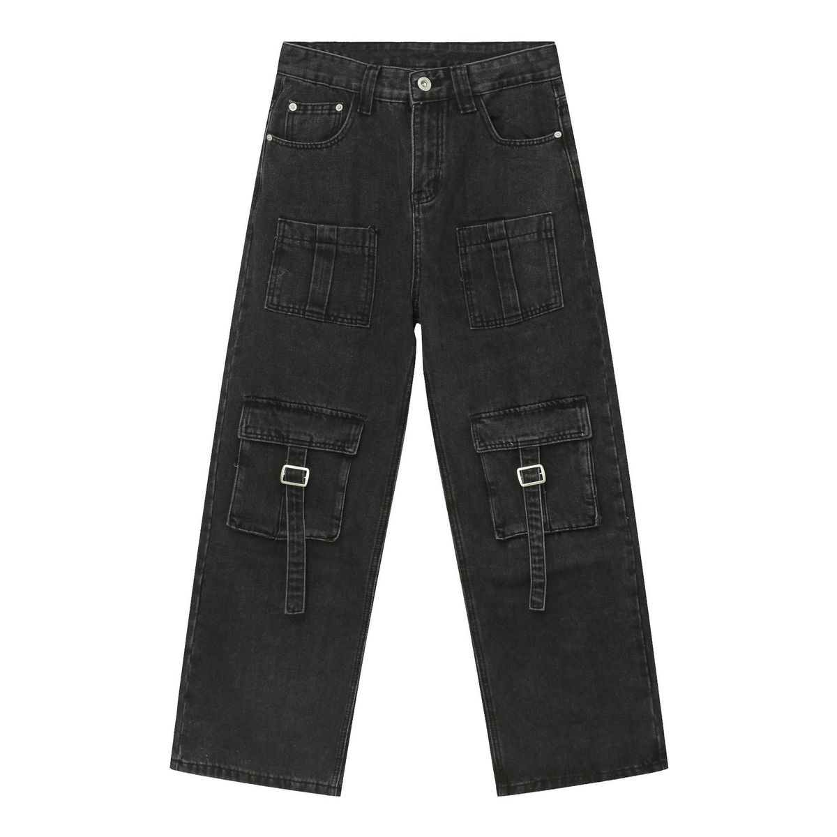 EF JEANS | 2023 European And American Street Multi-pocket Splicing Design Wide-leg Tooling Denim Trousers Straight Versatile_mkmklike.com