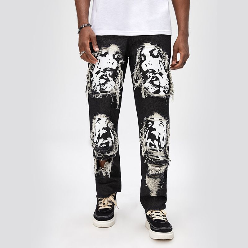 Men's Clothing Digital Printed Skull Jeans Loose Straight Cat Whisker Casual Trendy Brand Ins Daddy Pants Large Size Men_mkmklike.com