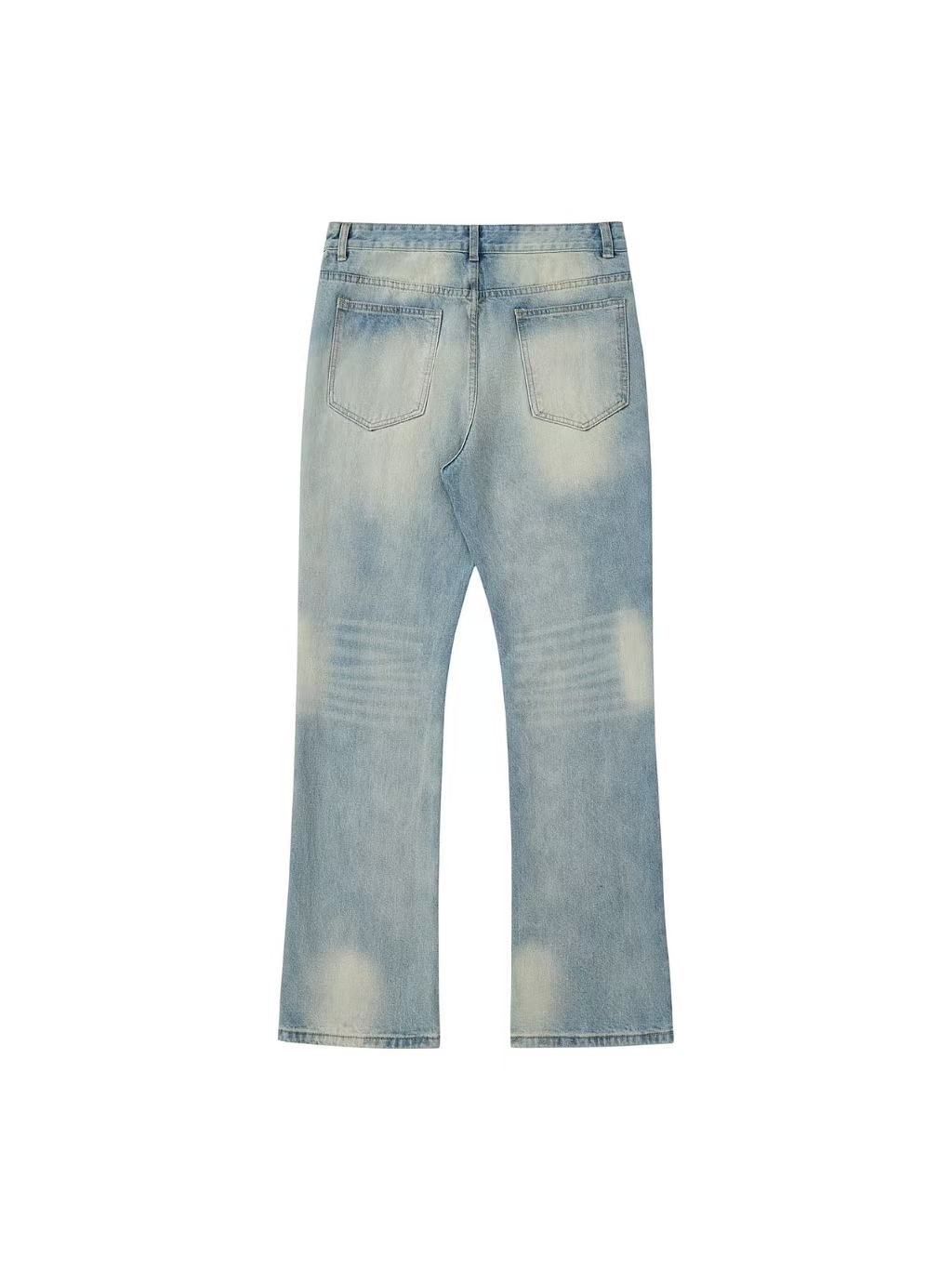 Vintage Ice Blue Cream Washed Jeans – Relaxed Fit Cat Whisker Distressed Flared Denim Pants (S/M/L/Xl)_mkmklike.com