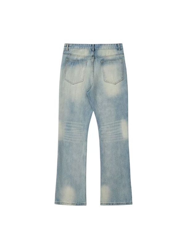 Vintage Ice Blue Cream Washed Jeans – Relaxed Fit Cat Whisker Distressed Flared Denim Pants (S/M/L/Xl)_mkmklike.com