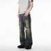 Wasteland Wind Ripped Jeans Men And Women Straight Loose Wide Legs American High Street Tide Brand Ruffian Handsome Design Overalls_mkmklike.com