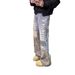 Men's American Retro Camouflage Patchwork Jeans – Fake Two-Piece Design, Cleanfit Straight Leg Pants With Distressed Detailing_mkmklike.com