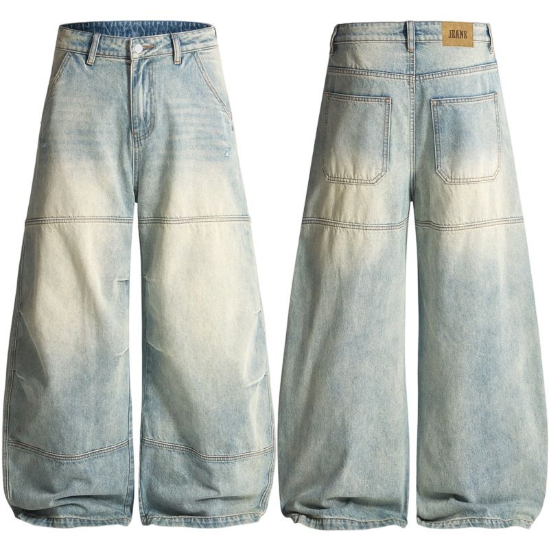 xxbro Men's Vintage High Street Baggy Jeans - Retro Washed Distressed Wide Leg Cargo Pants For Casual Streetwear_mkmklike.com