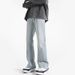 Men's Straight Leg Flared Jeans Loose Fit American High Street Style Trendy Casual Long Pants with Frayed Edges Slimming Cool Retro_mkmklike.com