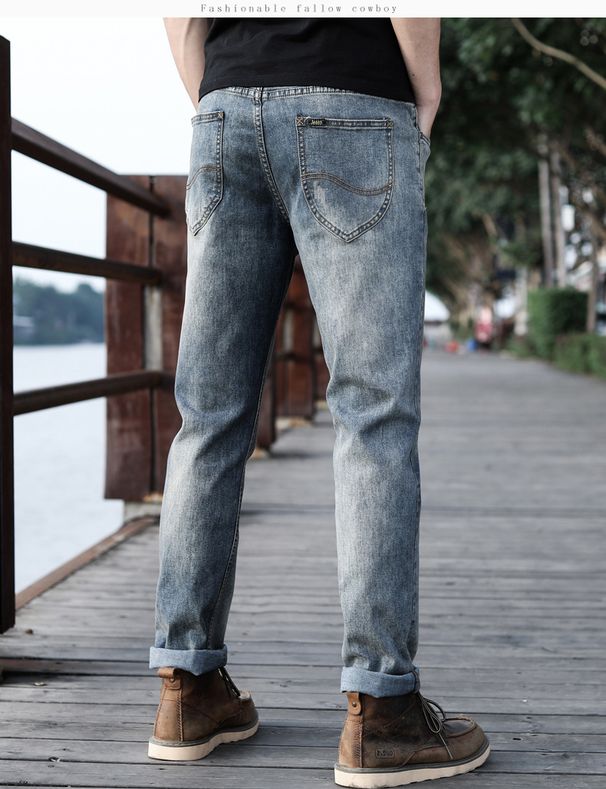 Men's Slim Fit Straight Leg Jeans Retro Style Trendy Casual Stretch Trousers For Spring Autumn_mkmklike.com