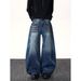"Lightning Bolt Studded Jeans – Streetwear Wide-Leg Pants For Men (S-3XL, Distressed Blue)"_mkmklike.com