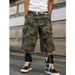 Men's Street Style Summer Casual Camouflage Capri Shorts Distressed Frayed Silhouette Loose Fit Workwear_mkmklike.com