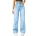 Women's Relaxed Straight Leg Jeans - High-Stretch Cotton Denim Pants With Distressed Wash (3 Colors, 5 Sizes)_mkmklike.com