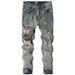 Chinese Style Brocade Carp Embroidered Jeans Men's Ripped Hole High Street Slim Fit Denim Pants Elastic Retro Men's Pants 50-135KG Can Be Worn_mkmklike.com