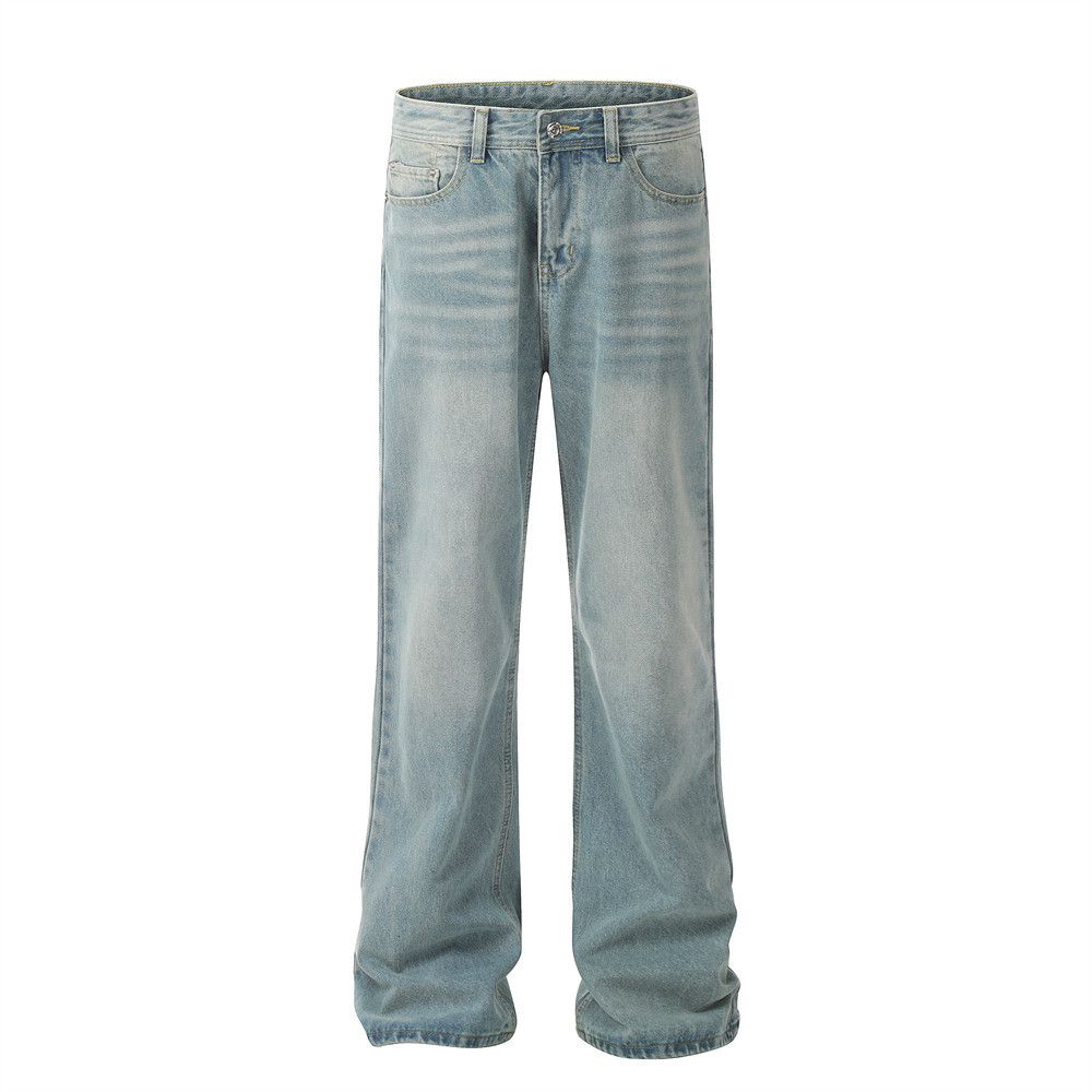 Heavy-duty Washed Denim Punk High Street Trend Men's Vintage Loose Wide-leg Straight Pants Floor-length Casual Trousers_mkmklike.com