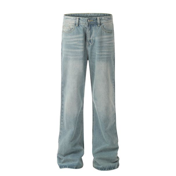 Heavy-duty Washed Denim Punk High Street Trend Men's Vintage Loose Wide-leg Straight Pants Floor-length Casual Trousers_mkmklike.com
