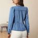 Women's Solid Color Denim Shirt Autumn 2026 European American Style Casual Versatile Pullover round Neck Puff Sleeve Top_mkmklike.com