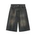 Men's Clothing Niche All Match Men's And Women's Denim Shorts Summer Loose Straight Wide Leg Retro Distressed Blue Cropped Trousers_mkmklike.com