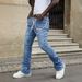 "Men's Stretch Denim Straight Leg Jeans – Trendy Patchwork Stacked Hem For Urban Streetwear"_mkmklike.com