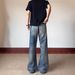 Unisex American Retro Hand Brushed Whiskered Jeans Loose Fitting Straight Leg Casual Long Pants_mkmklike.com