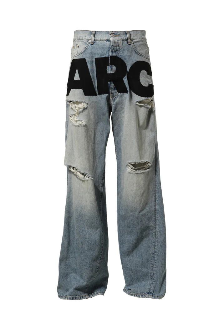 Men's Clothing Street Retro Ripped Jeans Trendy Brand Design New Loose Letter Print Straight Trousers_mkmklike.com