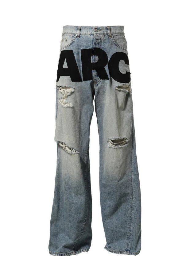 Men's Clothing Street Retro Ripped Jeans Trendy Brand Design New Loose Letter Print Straight Trousers_mkmklike.com
