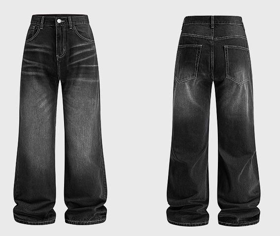 Men's Clothing & Archer0603 & American Retro Washed Black Flared Versatile Loose Casual Trendy Cleanfit Jeans_mkmklike.com