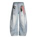 Unique Street Fashion 3D Digital Print Scarf Scimitar Jeans Men's Vintage Washed Oversized Design Wide-Leg Pants_mkmklike.com