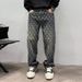 Men's Clothing High Street Fashion Brand Jacquard Jeans Loose Versatile Straight Wide Leg Handsome Men's Casual Trousers Men_mkmklike.com