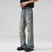Men's Heavy Ripped Jeans Hip Hop Distressed Loose Fit Slimming Flare Pants American High Street Style For Men And Women_mkmklike.com