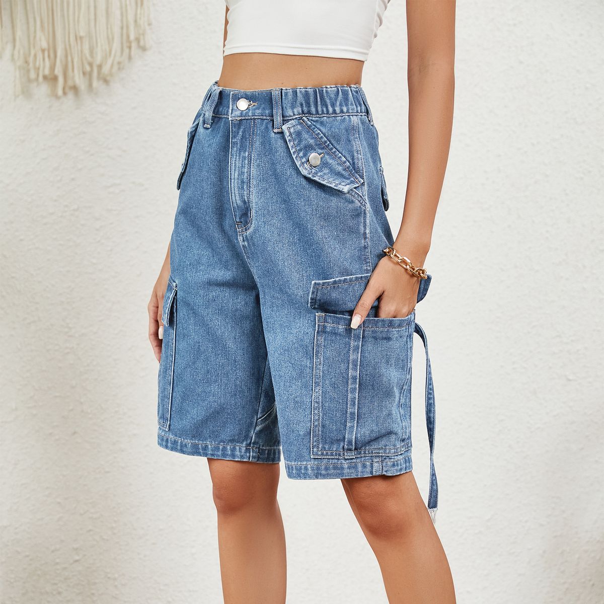 Women's Clothing Washed Personalized Denim Workwear Shorts_mkmklike.com