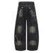 Men's Wasteland Style Patchwork Distressed Scimitar Jeans Midweight Wide Leg Blue Faded Frayed Edges Slight Stretch Machine Washable_mkmklike.com