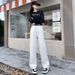 High Waisted Straight Leg Jeans White Women's Wide Leg Floor Length Pants Versatile Unique Style Spring Autumn Design_mkmklike.com