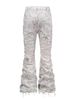 Unisex Distressed White Flared Jeans High Street Style Loose Fit Slimming Straight Leg Floor Length_mkmklike.com