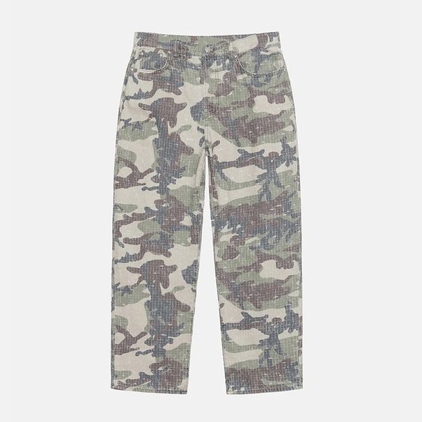 From The Street Gray And White Camouflage Loose Baggy Silhouette Piled Casual Denim Trousers Worn Pilling Overalls_mkmklike.com