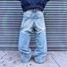 Men's High Street Ripped Jeans Y2K Washed Blue Casual Loose Straight Leg Pants_mkmklike.com