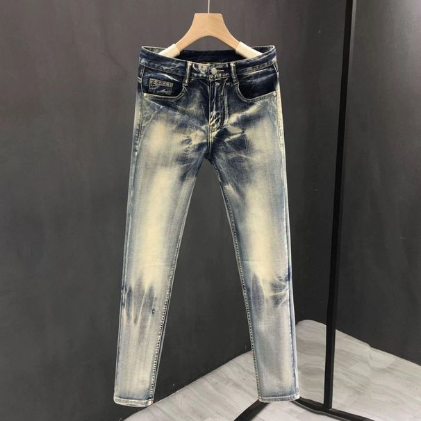 Men's Clothing Men's Trendy Washed Retro Personality Nine Point Pants Slim Fit Skinny Stretch Jeans Trendy All Match Casual Pants_mkmklike.com