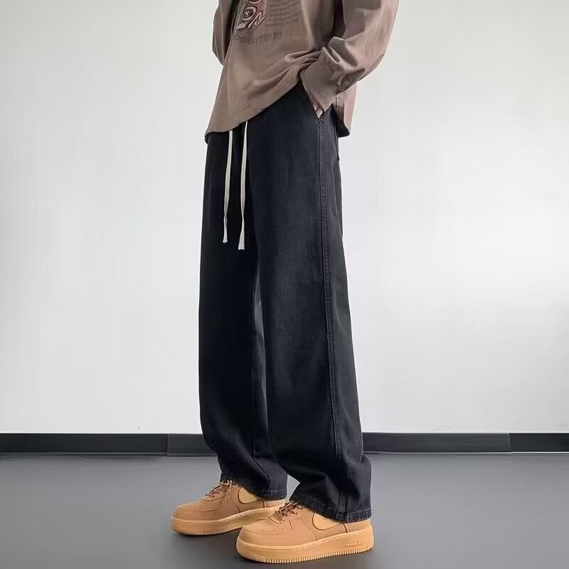 Men's Straight Leg Loose Jeans Drawstring Elastic Waist Casual Wide Leg Pants Spring Summer American Trendy Brand 2026_mkmklike.com