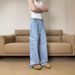 Vintage Washed Denim Cargo Pants For Men & Women - Relaxed Fit Wide Leg Jeans With Multiple Pockets - Comfortable Polyester Workwear Trousers_mkmklike.com