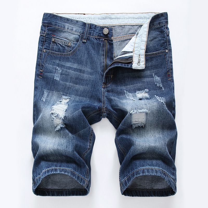 Men's Summer Casual Washed Denim Shorts - Straight Cut Mid-Thigh Shorts With Distressed Details, Comfortable Cotton Fabric Multiple Colors & Sizes_mkmklike.com