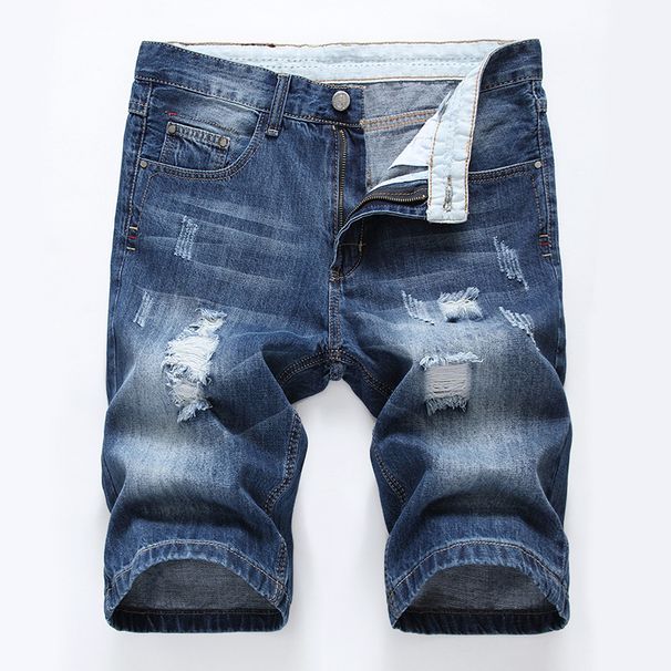 Men's Summer Casual Washed Denim Shorts - Straight Cut Mid-Thigh Shorts With Distressed Details, Comfortable Cotton Fabric Multiple Colors & Sizes_mkmklike.com