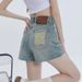 Retro High Waist Ripped A-Line Denim Shorts for Women Summer Style Thin Loose Slimming Light Color plus Size Hot Pants for Chubby Girls_mkmklike.com