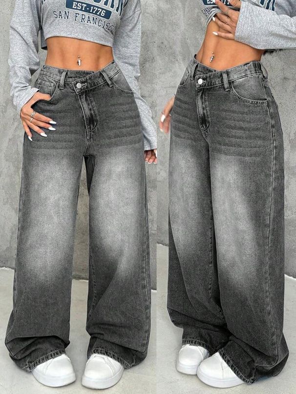 Women's High Waist Relaxed Fit Distressed Denim Jeans - Vintage Washed Straight Leg Pants For Casual Streetwear_mkmklike.com