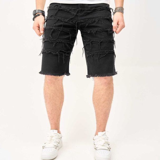 Men's Clothing High Street New Straight Shorts Trendy Patch Raw Edge Shorts Loose Casual Jeans_mkmklike.com