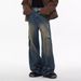 Washed Heavy Industry Splicing Jeans Men's American High Street Old Deconstruction Style Loose Casual Ruffian Handsome Straight Trousers_mkmklike.com