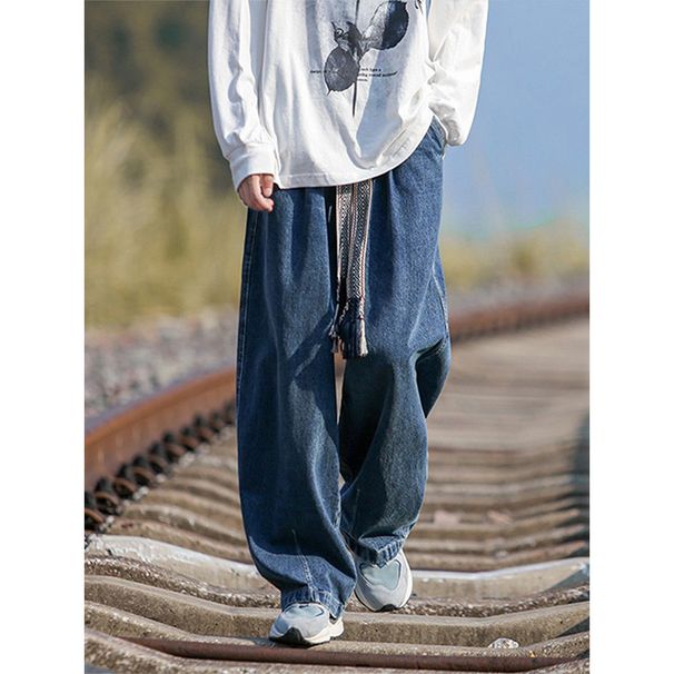 Nordmann Heavyweight American Retro Jeans For Men Loose Fit Plus Size Oversize Trendy Brand Elastic Waist Straight Wide Leg Pants_mkmklike.com