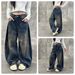 Unisex Retro High Street Distressed Denim Jeans With Patchwork Design, Baggy Straight Leg & Vintage Wash For Urban Streetwear_mkmklike.com