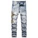 Streetwear Men's Distressed Jeans – Heavy Washed & Embroidered Slim Fit (28-42) | Stretch Cotton For Urban Edge_mkmklike.com